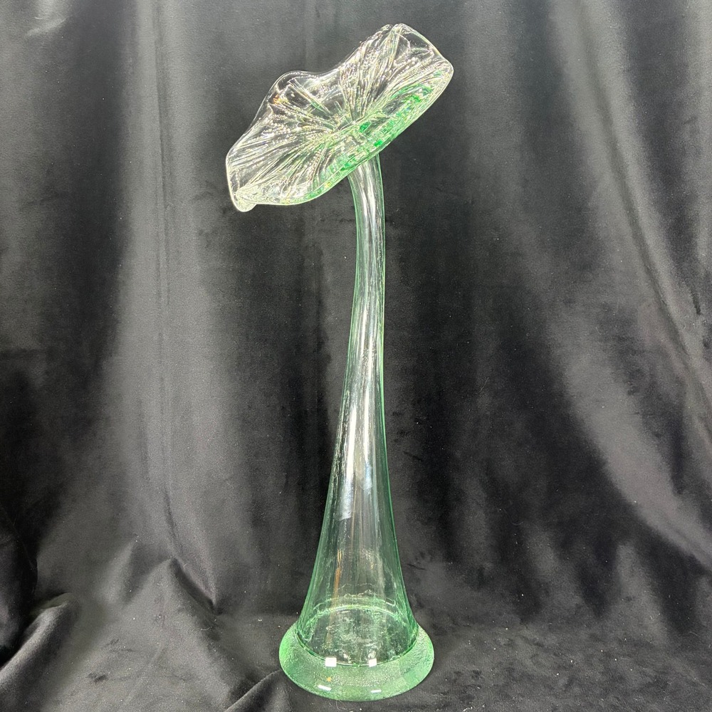 Jack in the Pulpit Vase Green Art Glass Mid Century Modern 16.5 inch